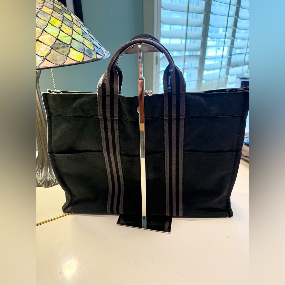 Hermes Authentic Large Size Navy Canvas Tote GUC - Picture 3 of 13